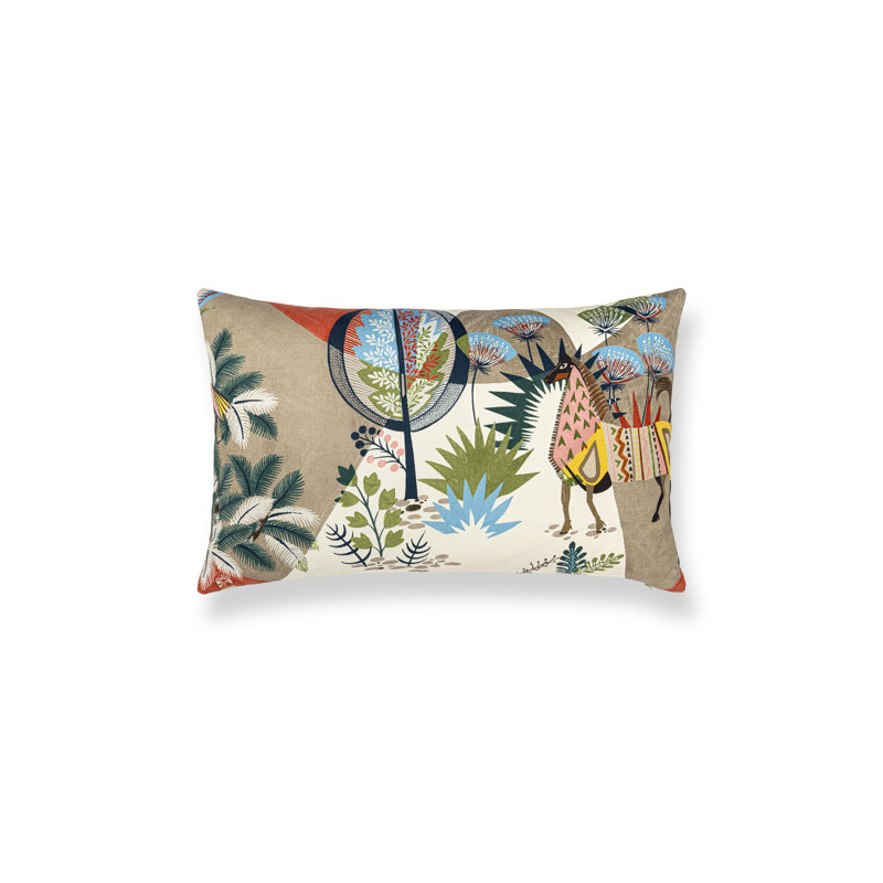 VILLELAURE PILLOW, Red/Tan Multi Llamas, Rectangle - 22"H x 14"W