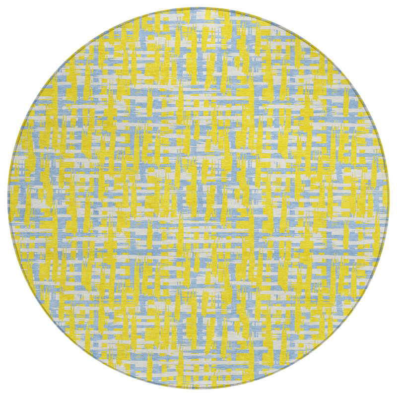 Zarifa Gold Washable Indoor-Outdoor Rug - , 8' x 8'