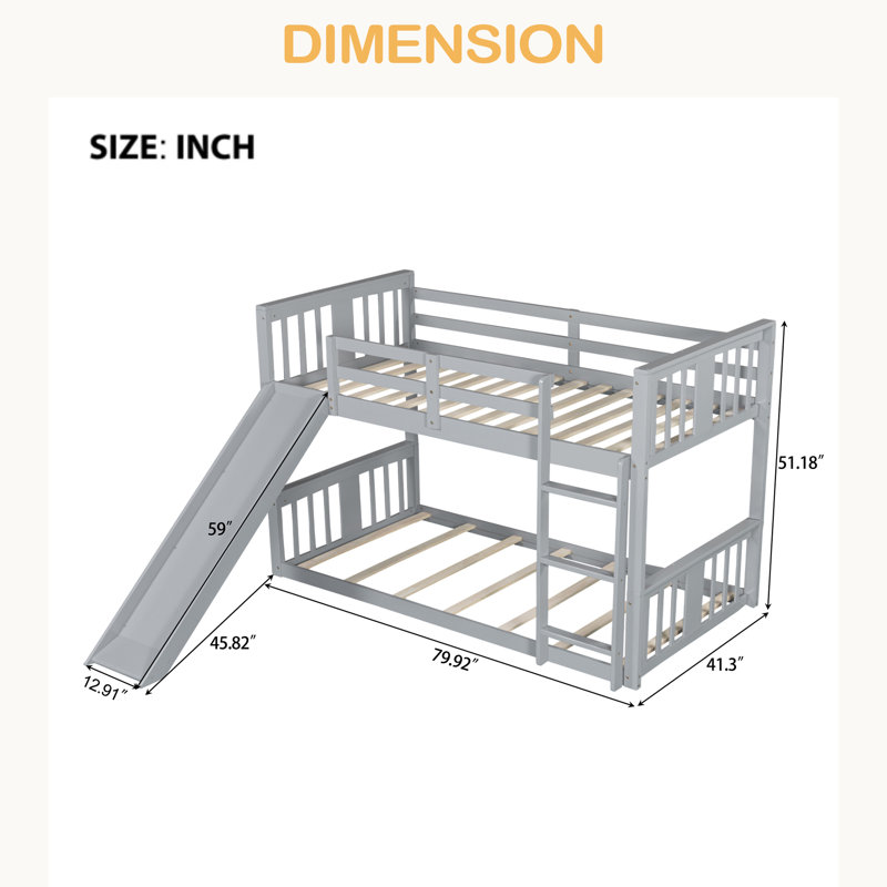 Lit superposé simple au-dessus de simple avec glissoire et échelle