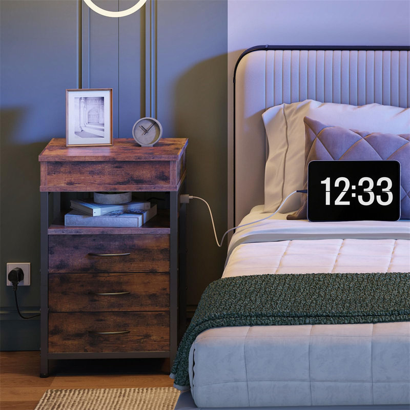 40cm W Metal Bedside Table