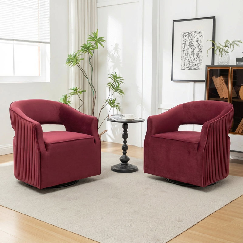 Fumiyo 27.6'' Wide Velvet Swivel Barrel Chair, Red