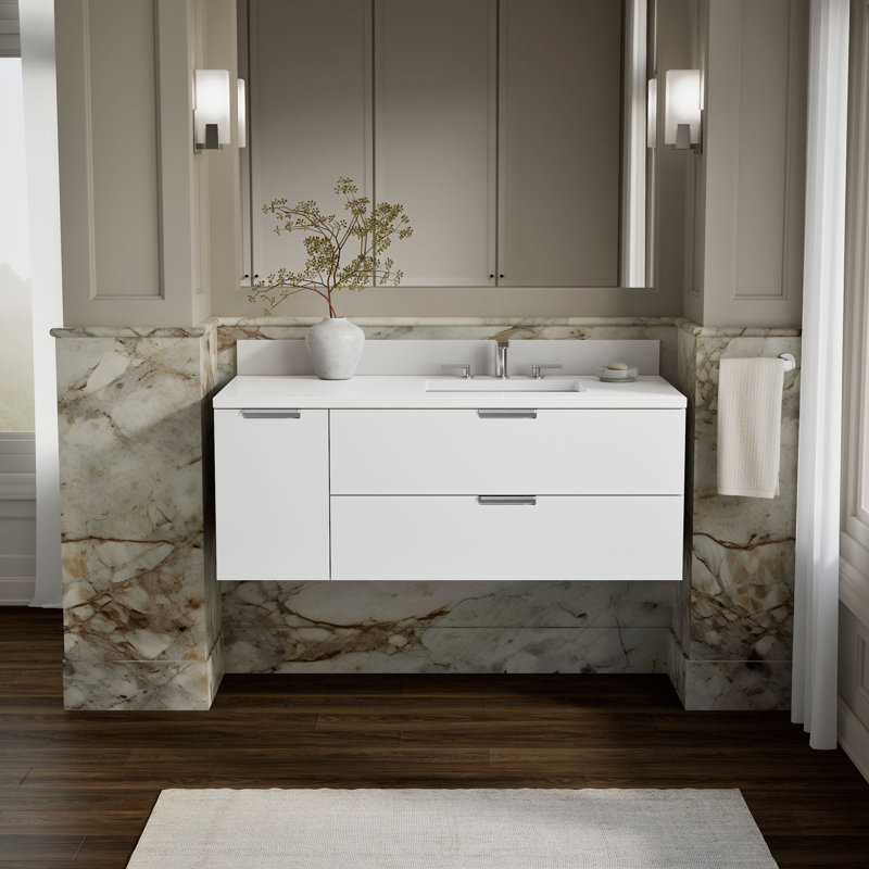 Maxstow 48 In. Wall-Hung Bathroom Vanity Cabinet With Sink And Quartz Top, White
