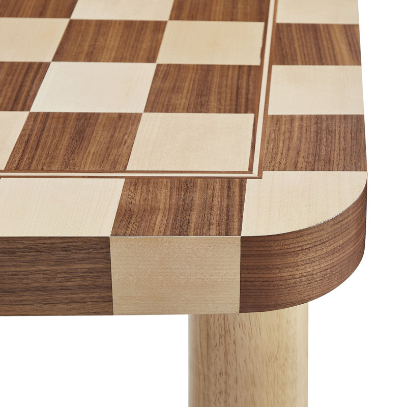 Oscar 36 Inch Square Checkered Dining Table, Oak/Walnut