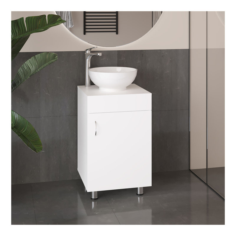 Meuble-lavabo de salle de bain, 1 porte, 4 pieds, Blanc