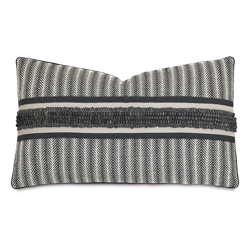 Gray and Black Chevron Appliqued Rectangular Lumbar Pillow