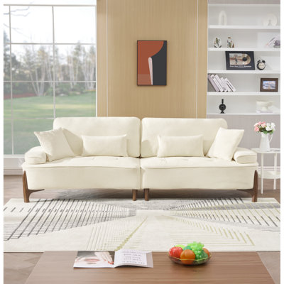 Fauteuil confortable de 262 cm avec coussins. Assise spacieuse de 61 cm de profondeur. Coussins en mousse haute densité. Tissu respirant. Structure en bois. 3, beige. Design contemporain. Montage facile. Charge maximale de 272 kg. Assise de 262 cm, profondeur de 61 cm.