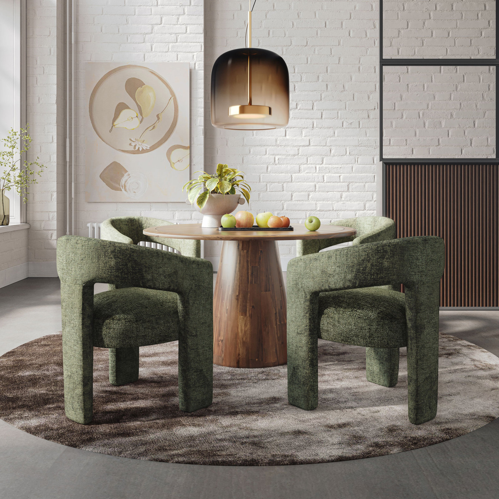 Darlington Dining Table Set, Gwen Forest Microsuede, Walnut
