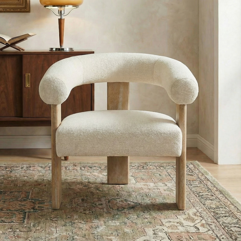 Chaise avec accoudoirs rembourrée Mamanbai, Crème, crème
