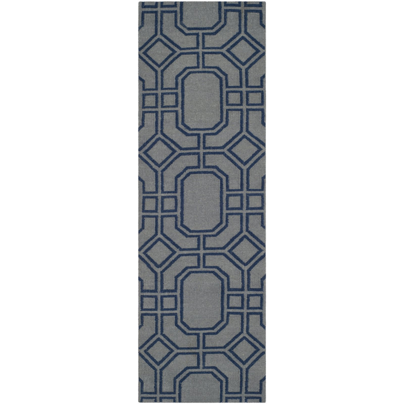 Rodgers Hand Woven Flat Weave Wool Geometric Rug, Runner 2'6" x 8'
