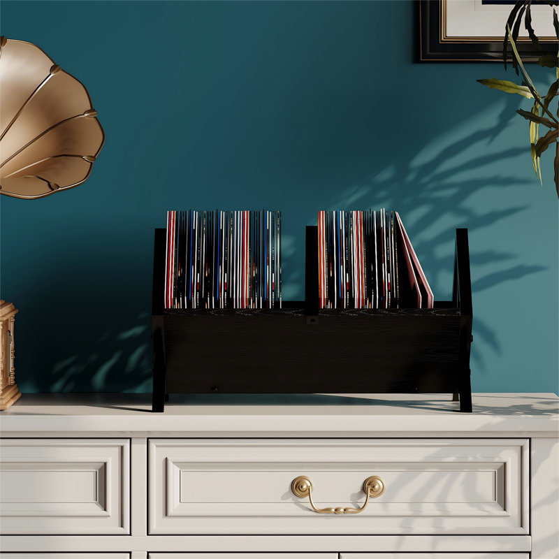 Record Storage Rack, Multi-Functional Organizer for Albums, Magazines & Books, Stylish Display Stand for Home, Black