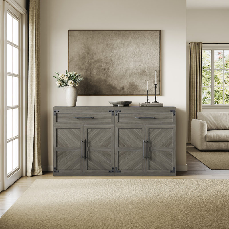 Armoire décorative à chevrons avec tiroir et tablette réglable, Gris cendre