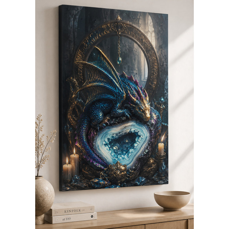 Grand dragon bleu endormi, impression sur toile 24 x 36 pouces, fantaisie, décor gothique
