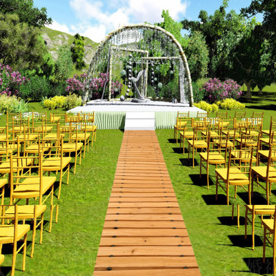 8FT Wooden Roll Out Garden Pathway, Weather-Resistant Decorative Outdoor Walkway Pavers for Patio Backyard Beach Wedding Party