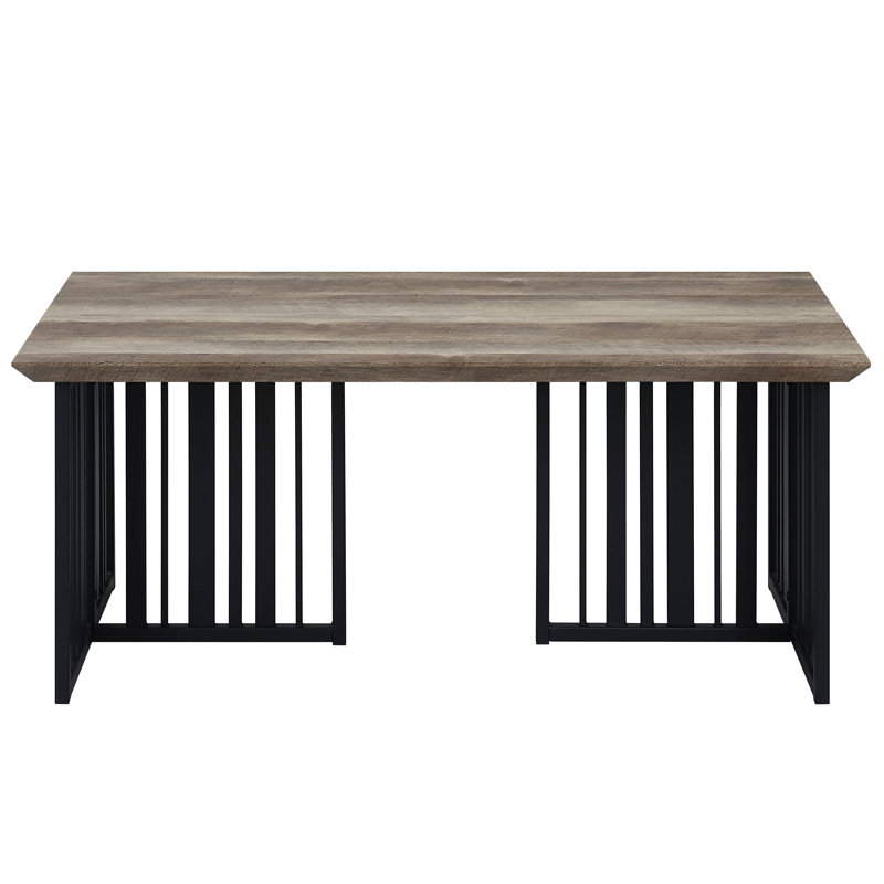 Jessa Double T Metal Base Coffee Table, Antique Oak And Black