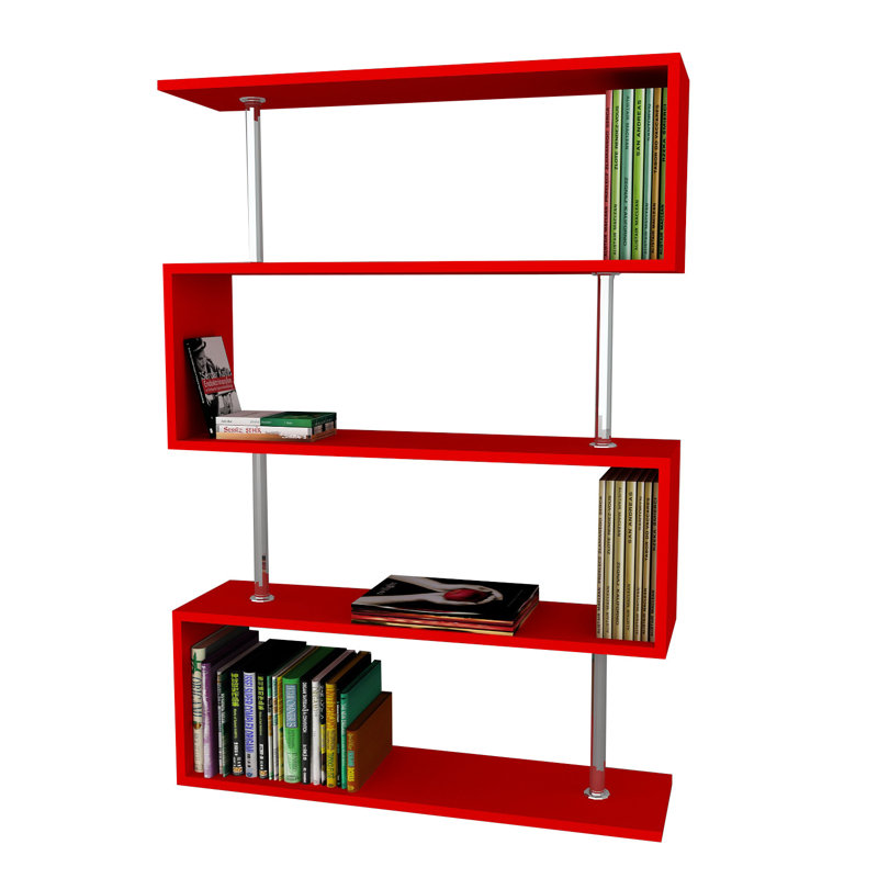 50.79'' H x 35.43'' W Geometric Bookcase, Red