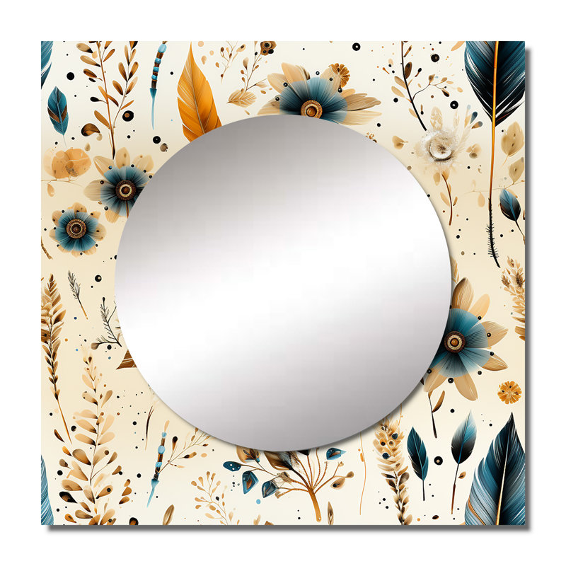 Motif rustique bohème rustique - miroir mural floral carré pour chambre à coucher, 36 po x 36 po