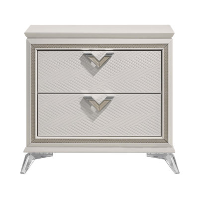 Antique White Finish Nightstand 2-Drawers Storage Modern Luxury Bedroom Furniture 1pc