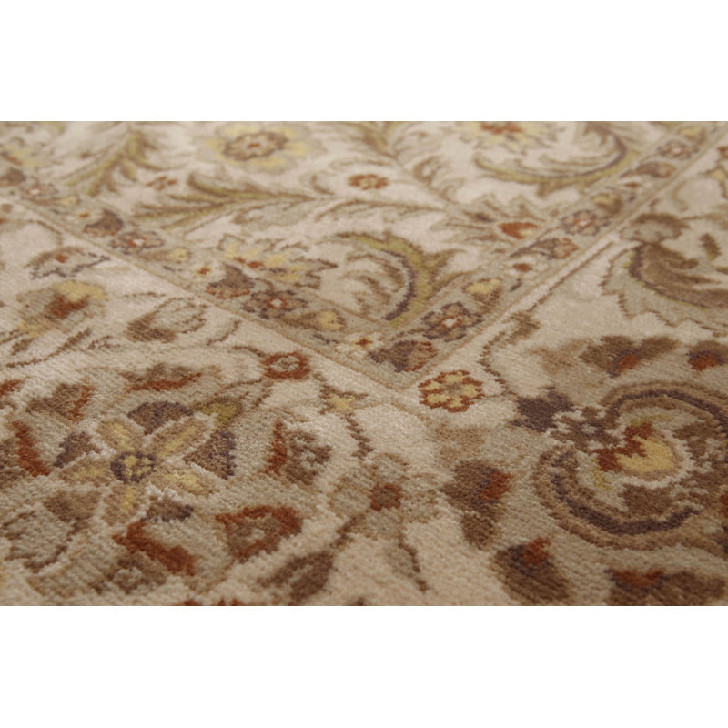 Tapis beige en laine noué à la main de conception unique 9 pi x 12 pi