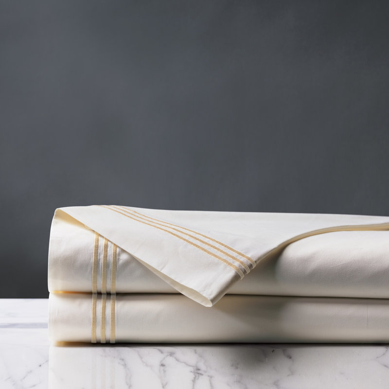 Tessa 100% Cotton Percale Striped Flat Sheet, Ivory/Bisque, Queen Flat Sheet