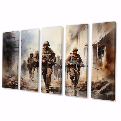 Us Military In Mission II - Army Canvas Print - 5 Equal Panels
