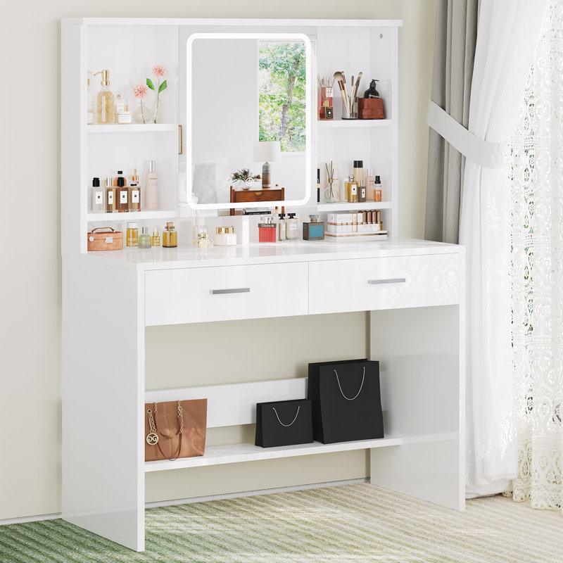 Dressing Table with Mirror, White