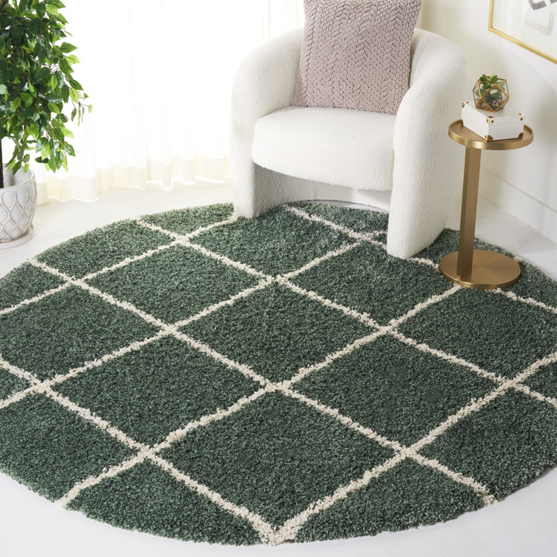 Cotswald Performance geometric rug, Rond 7 pi, Ivoire / vert