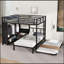 Grand lit superposé simple avec garde-robe intégré, lit superposé en métal avec lit gigogne, bureau pliable, échelles, conception à réduction de bruit, noir-1719468705