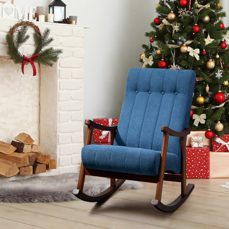 Chaise berçante avec pieds en bois massif, Bleu