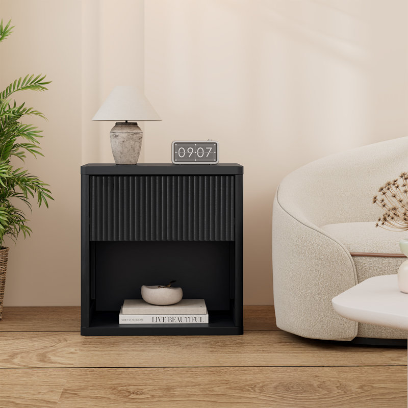 Table de chevet grande capacité de style moderne minimaliste avec tiroir caché, Noir