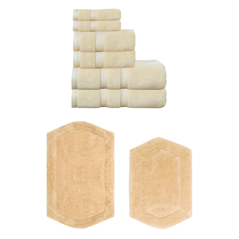 Ensemble de serviettes 6 pièces et 2 tapis de bain 2 pièces Bryd Collection (ensemble de 8), Jaune