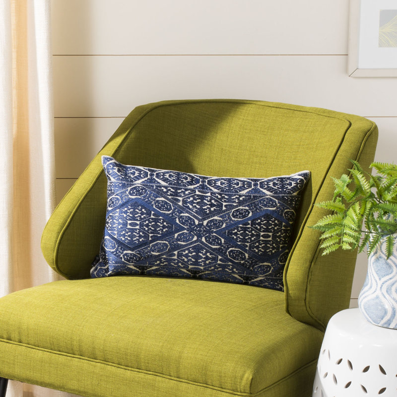 Llilli Ikat Linen Reversible Throw Pillow, 12" x 20", Blue