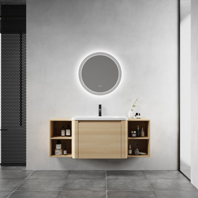  Ensemble de meuble-lavabo mural 52 po avec lavabo en résine et armoires de rangement à double face pour les grandes salles d'eau