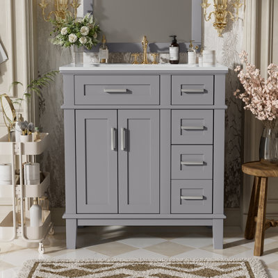 Meuble-lavabo moderne en bois avec lavabo en céramique Phelan