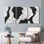 Abstract Black and White Wave Pattern Canvas Wrapped Wall Art Oil Painting Print Set of 3
