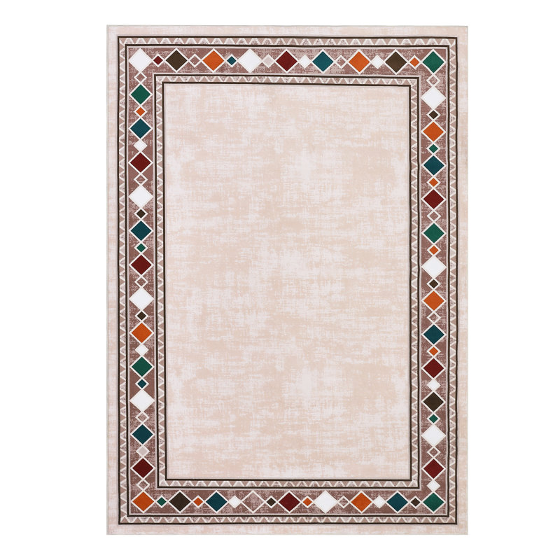 Washable Modern Carpet Chic Bordered Area Rugs for Dining Room, Rectangle 10' x 13'