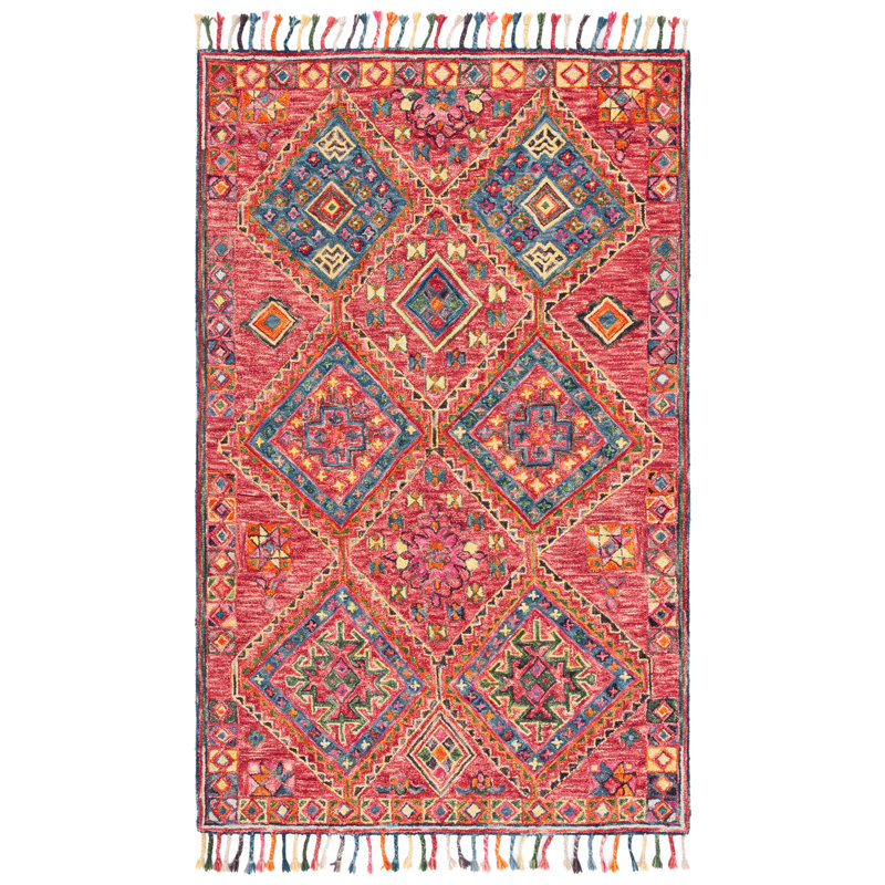 Oriental Hand Tufted Wool/Cotton Area Rug in Pink/Turquoise/Brown/Yellow, Rectangle 8' x 10'