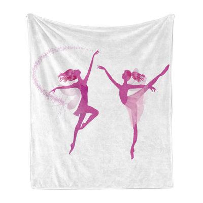Ambesonne Ballet Fleece Throw Blanket Ballerina Fairies Dancing Pink Rose White