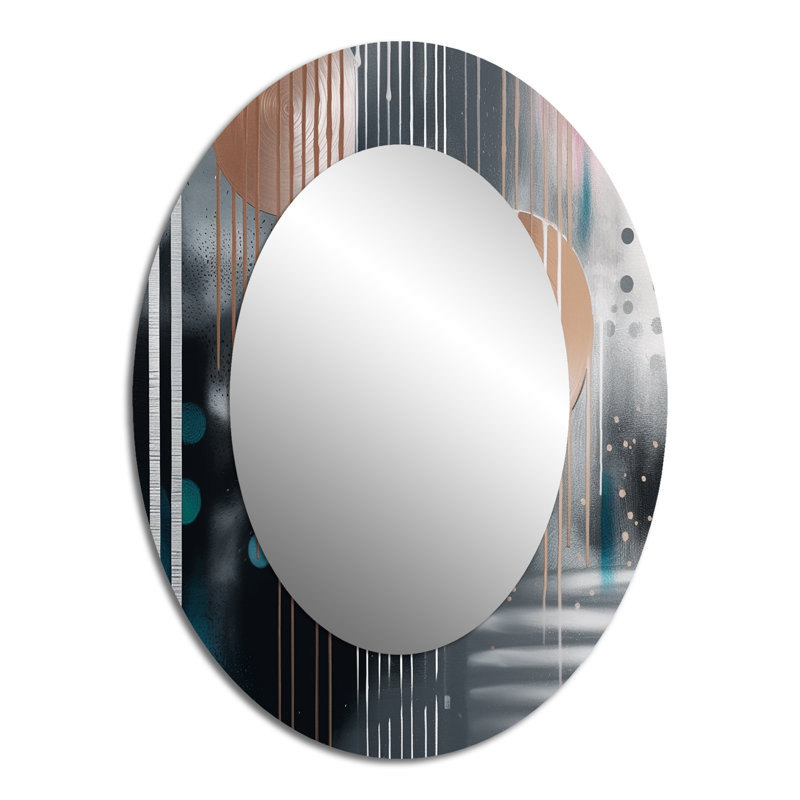 Whispers Of Marble III - Miroir décoratif ovale abstrait sur métal, 40 po x 30 po