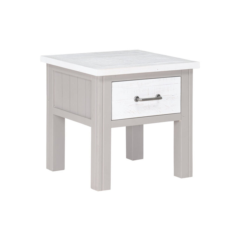 Makeba Solid Wood End Table, Grey, Cream