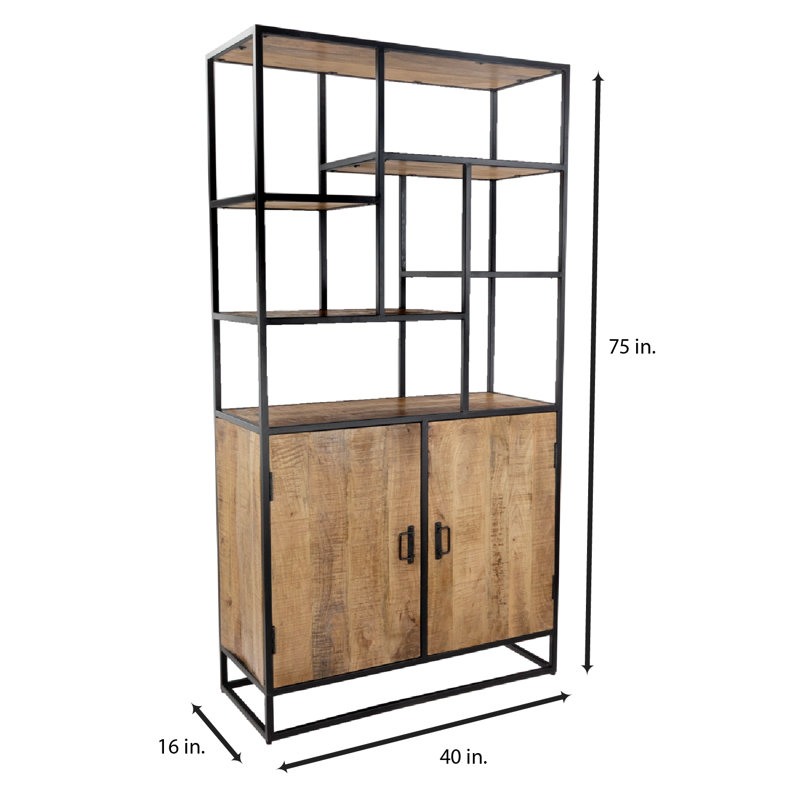 Bibliothèque de présentation 75 po en bois de manguier massif