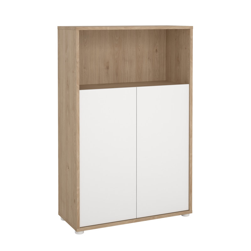 Bibliothèque à 3 niveaux avec 2 portes et rangement ouvert H 48,66 "x l 31,34" Embrie, Blanc/naturel