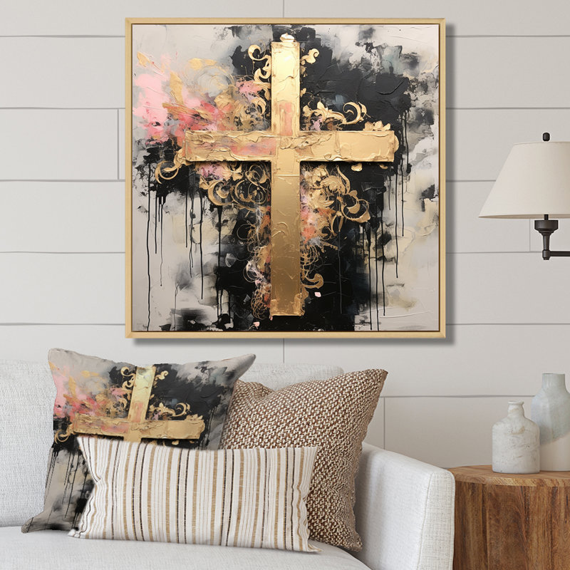 Divin amour, croix religieuse II - paysage mural en toile, Cadre naturel flottant, H 36 po x l 36 po