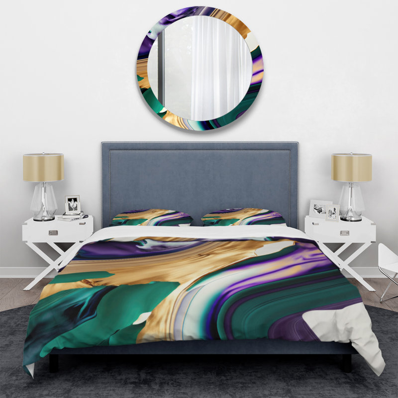 Bold Strokes - Duvet Cover Set - Microfiber Polyester, Twin Duvet Cover + 1 Standard Sham, Green/Purple Abstract 1
