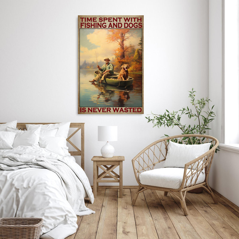 " Time Spent With Fishing And Dogs ", 14" H x 11" W x 1.25" D