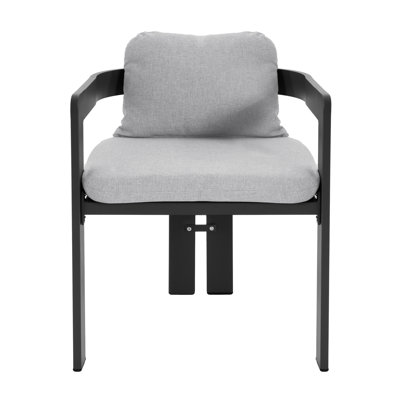 Chaise de patio d'extérieur en aluminium Pula, ensemble de 2, finition noire avec coussin gris