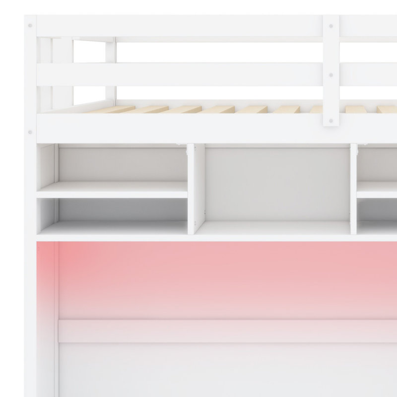 Lit mezzanine avec tiroirs, tablettes et lumière, Blanc