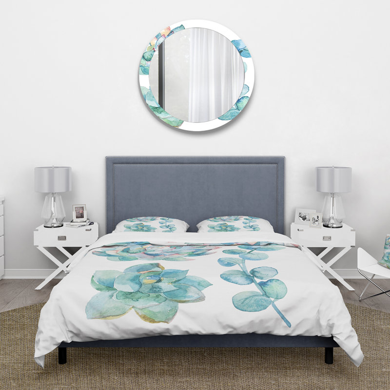 Feuilles d'eucalyptus et plantes grasses - Ensemble de housse de couette traditionnel - Microfibre de polyester