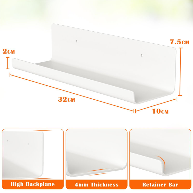 6 Piece Acrylic Floating Shelf, White