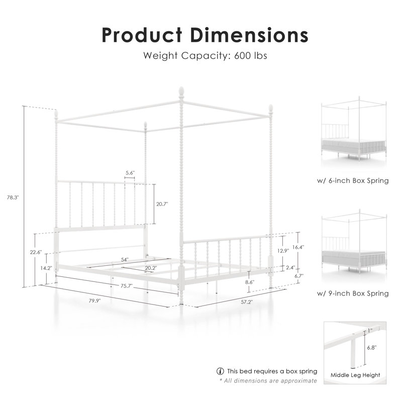 Magdaleno Metal Canopy Bed, White, Full