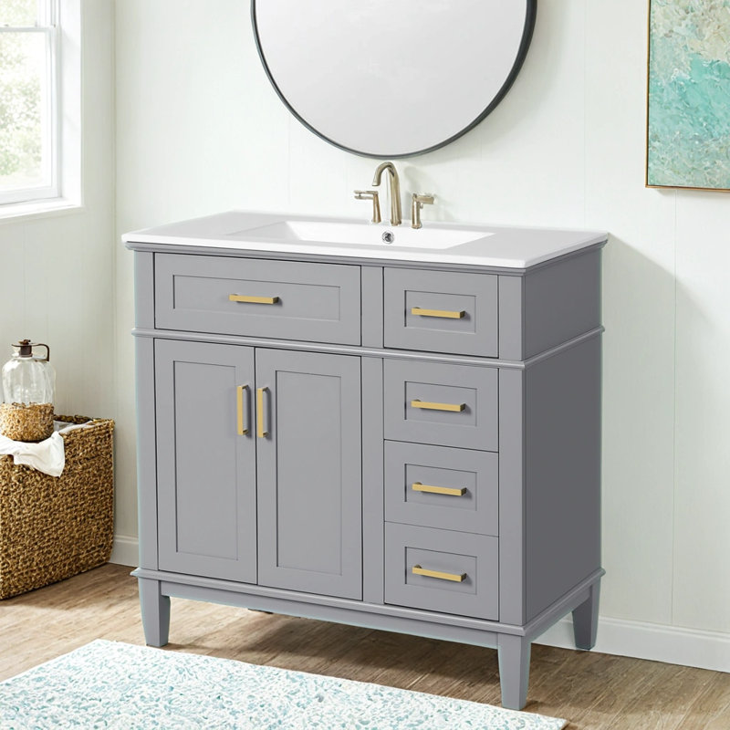 Azara 36'' Single Bathroom Vanity with Ceramic Top, Gray